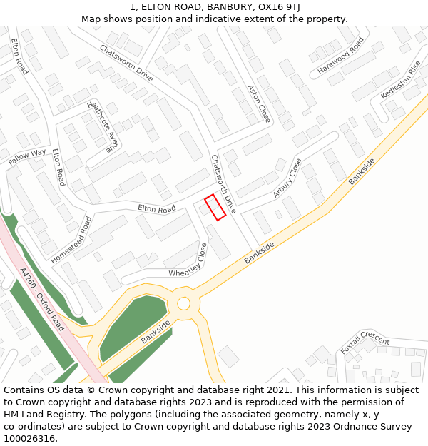 1, ELTON ROAD, BANBURY, OX16 9TJ: Location map and indicative extent of plot