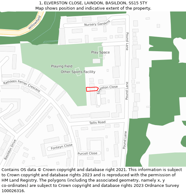 1, ELVERSTON CLOSE, LAINDON, BASILDON, SS15 5TY: Location map and indicative extent of plot