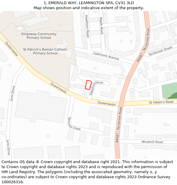 1, EMERALD WAY, LEAMINGTON SPA, CV31 3LD: Location map and indicative extent of plot