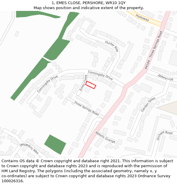 1, EMES CLOSE, PERSHORE, WR10 1QY: Location map and indicative extent of plot