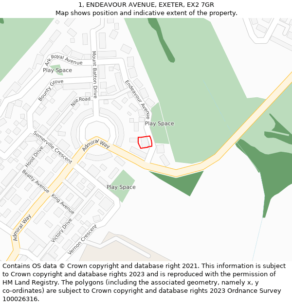 1, ENDEAVOUR AVENUE, EXETER, EX2 7GR: Location map and indicative extent of plot