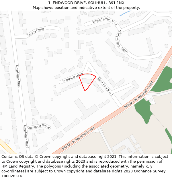 1, ENDWOOD DRIVE, SOLIHULL, B91 1NX: Location map and indicative extent of plot