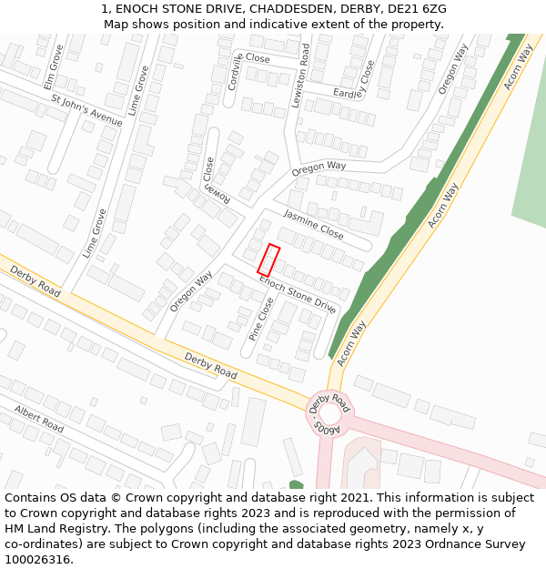 1, ENOCH STONE DRIVE, CHADDESDEN, DERBY, DE21 6ZG: Location map and indicative extent of plot