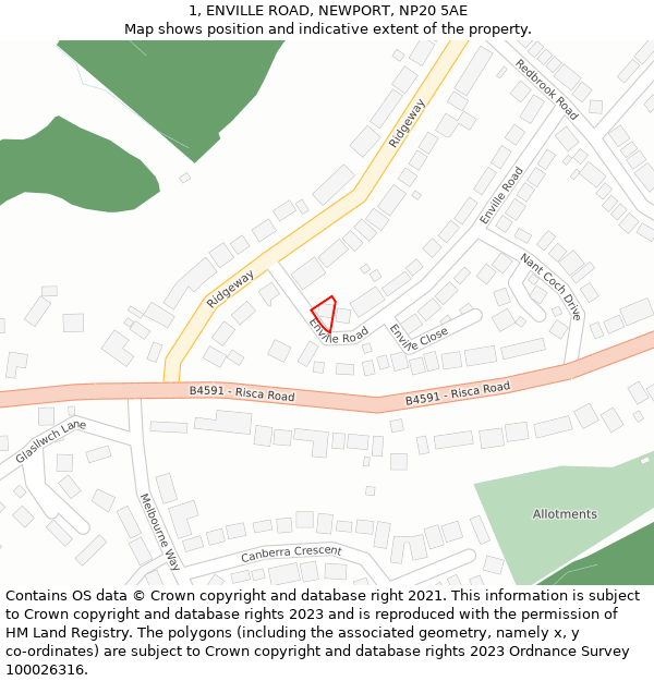 1, ENVILLE ROAD, NEWPORT, NP20 5AE: Location map and indicative extent of plot