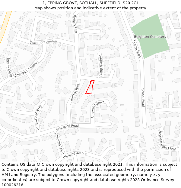 1, EPPING GROVE, SOTHALL, SHEFFIELD, S20 2GL: Location map and indicative extent of plot