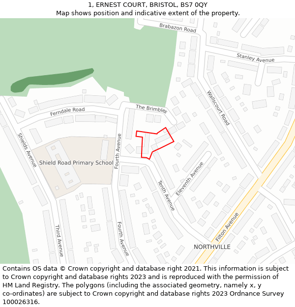 1, ERNEST COURT, BRISTOL, BS7 0QY: Location map and indicative extent of plot