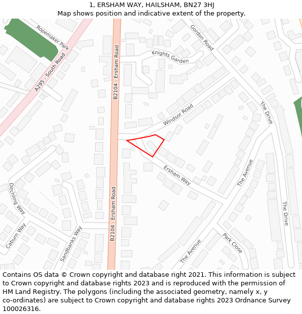 1, ERSHAM WAY, HAILSHAM, BN27 3HJ: Location map and indicative extent of plot