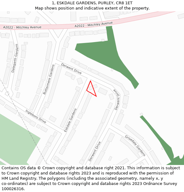1, ESKDALE GARDENS, PURLEY, CR8 1ET: Location map and indicative extent of plot