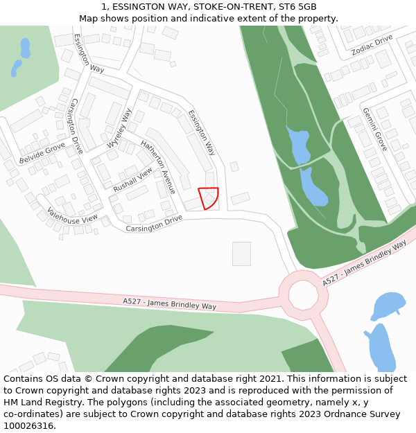 1, ESSINGTON WAY, STOKE-ON-TRENT, ST6 5GB: Location map and indicative extent of plot