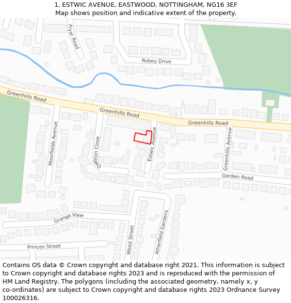 1, ESTWIC AVENUE, EASTWOOD, NOTTINGHAM, NG16 3EF: Location map and indicative extent of plot