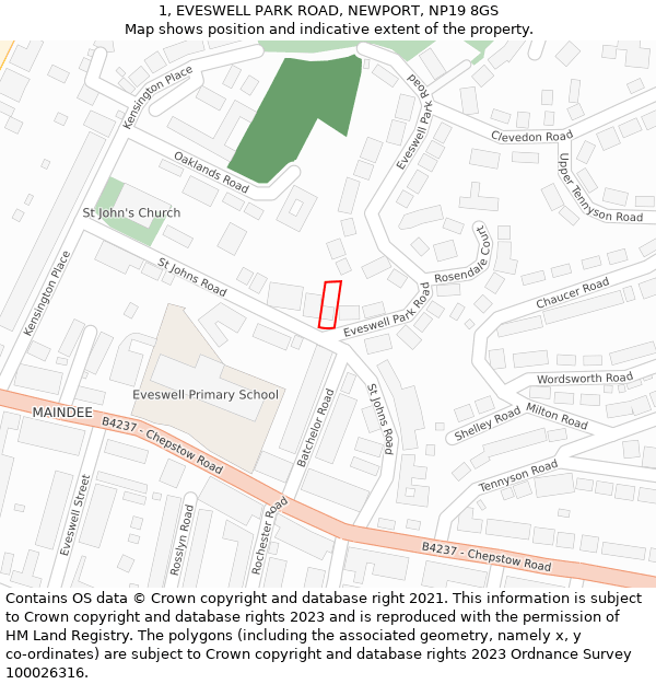 1, EVESWELL PARK ROAD, NEWPORT, NP19 8GS: Location map and indicative extent of plot