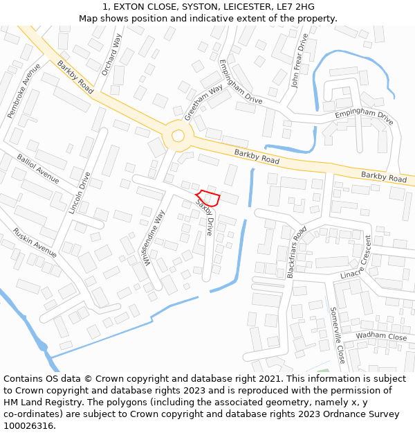 1, EXTON CLOSE, SYSTON, LEICESTER, LE7 2HG: Location map and indicative extent of plot