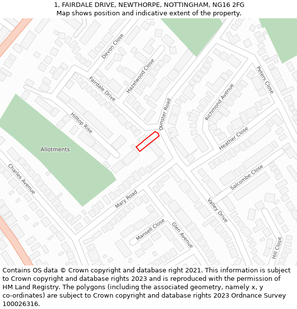 1, FAIRDALE DRIVE, NEWTHORPE, NOTTINGHAM, NG16 2FG: Location map and indicative extent of plot