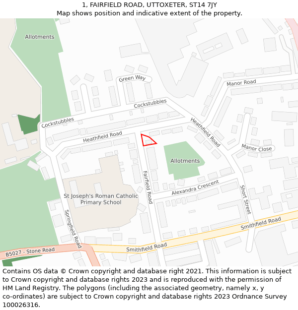 1, FAIRFIELD ROAD, UTTOXETER, ST14 7JY: Location map and indicative extent of plot