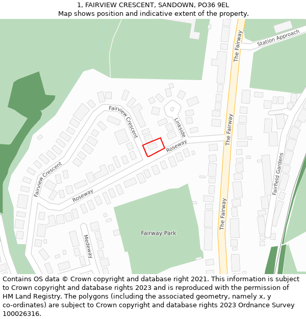 1, FAIRVIEW CRESCENT, SANDOWN, PO36 9EL: Location map and indicative extent of plot