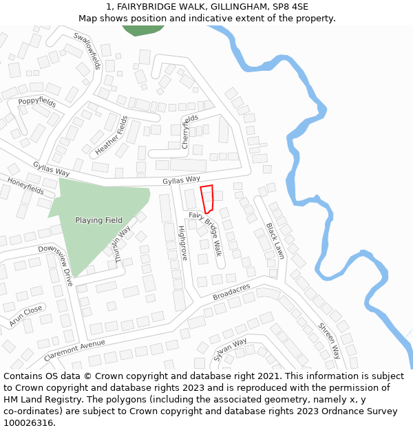 1, FAIRYBRIDGE WALK, GILLINGHAM, SP8 4SE: Location map and indicative extent of plot