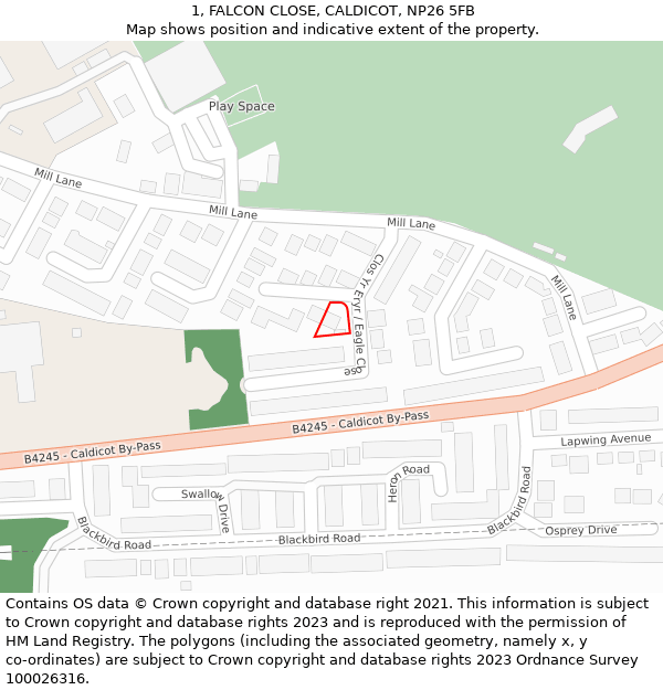 1, FALCON CLOSE, CALDICOT, NP26 5FB: Location map and indicative extent of plot