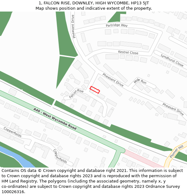 1, FALCON RISE, DOWNLEY, HIGH WYCOMBE, HP13 5JT: Location map and indicative extent of plot