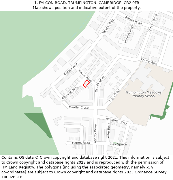 1, FALCON ROAD, TRUMPINGTON, CAMBRIDGE, CB2 9FR: Location map and indicative extent of plot