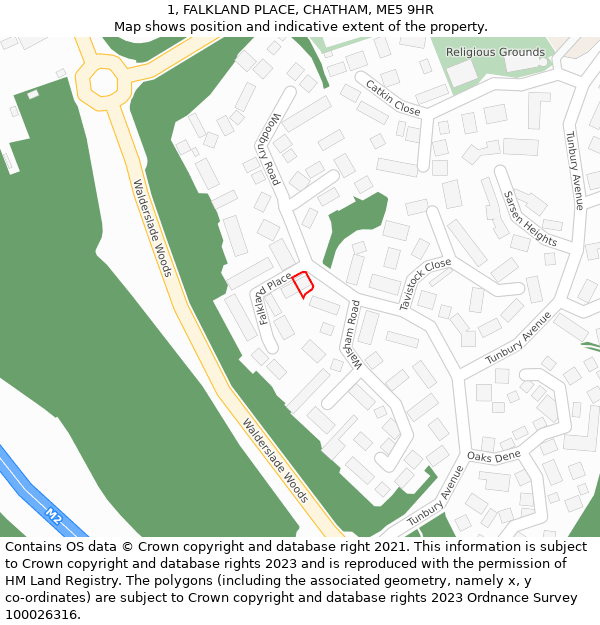 1, FALKLAND PLACE, CHATHAM, ME5 9HR: Location map and indicative extent of plot