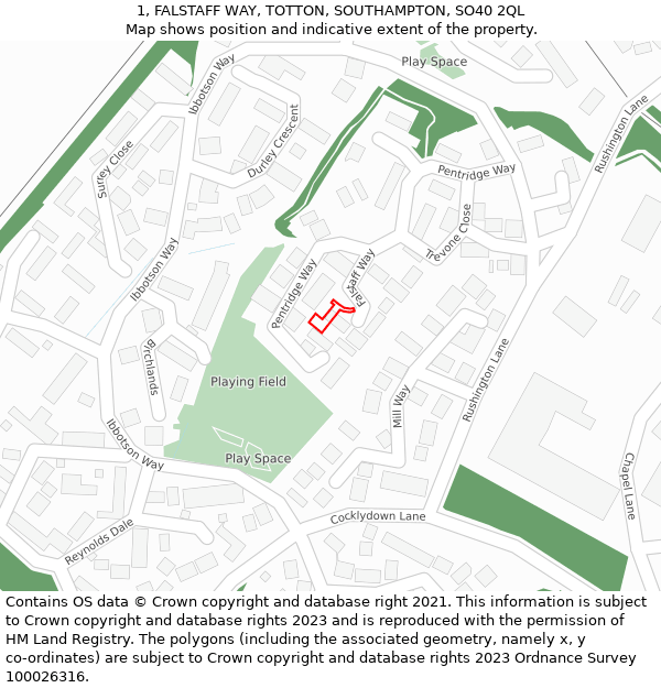 1, FALSTAFF WAY, TOTTON, SOUTHAMPTON, SO40 2QL: Location map and indicative extent of plot