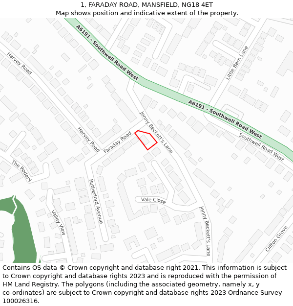 1, FARADAY ROAD, MANSFIELD, NG18 4ET: Location map and indicative extent of plot