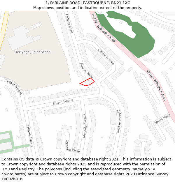 1, FARLAINE ROAD, EASTBOURNE, BN21 1XG: Location map and indicative extent of plot