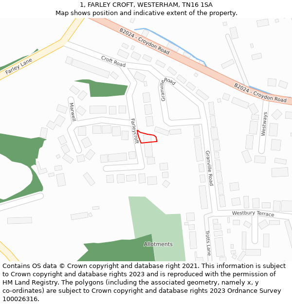 1, FARLEY CROFT, WESTERHAM, TN16 1SA: Location map and indicative extent of plot
