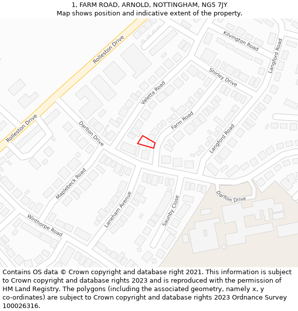 1, FARM ROAD, ARNOLD, NOTTINGHAM, NG5 7JY: Location map and indicative extent of plot