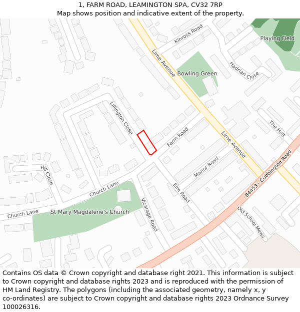 1, FARM ROAD, LEAMINGTON SPA, CV32 7RP: Location map and indicative extent of plot