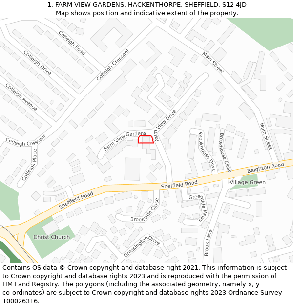 1, FARM VIEW GARDENS, HACKENTHORPE, SHEFFIELD, S12 4JD: Location map and indicative extent of plot