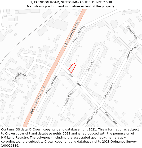 1, FARNDON ROAD, SUTTON-IN-ASHFIELD, NG17 5HR: Location map and indicative extent of plot