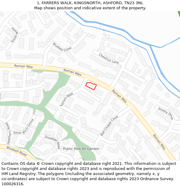 1, FARRERS WALK, KINGSNORTH, ASHFORD, TN23 3NL: Location map and indicative extent of plot