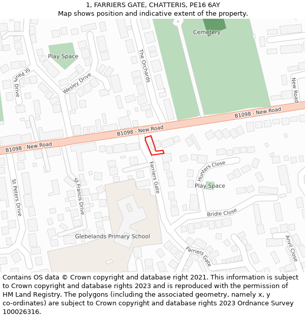 1, FARRIERS GATE, CHATTERIS, PE16 6AY: Location map and indicative extent of plot