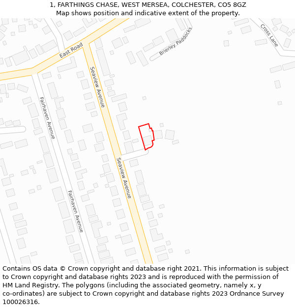 1, FARTHINGS CHASE, WEST MERSEA, COLCHESTER, CO5 8GZ: Location map and indicative extent of plot