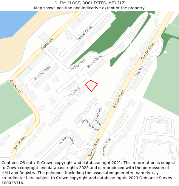 1, FAY CLOSE, ROCHESTER, ME1 1LZ: Location map and indicative extent of plot