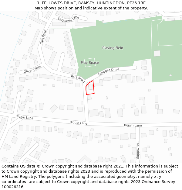 1, FELLOWES DRIVE, RAMSEY, HUNTINGDON, PE26 1BE: Location map and indicative extent of plot