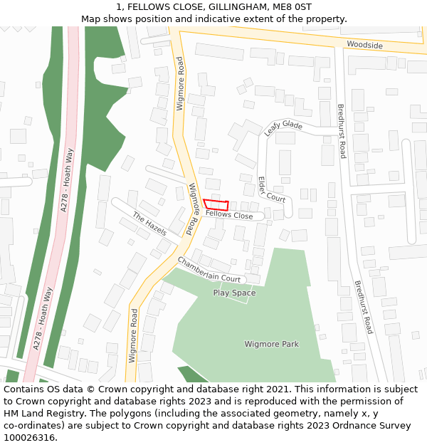 1, FELLOWS CLOSE, GILLINGHAM, ME8 0ST: Location map and indicative extent of plot