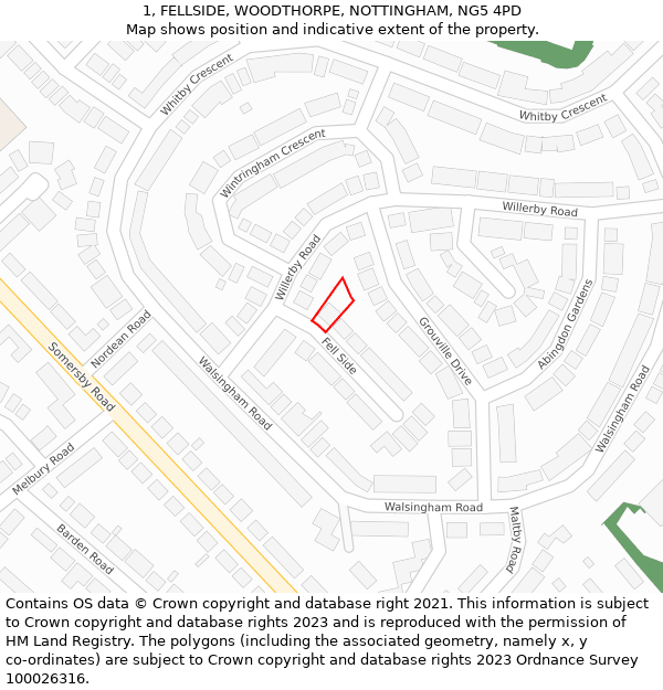 1, FELLSIDE, WOODTHORPE, NOTTINGHAM, NG5 4PD: Location map and indicative extent of plot