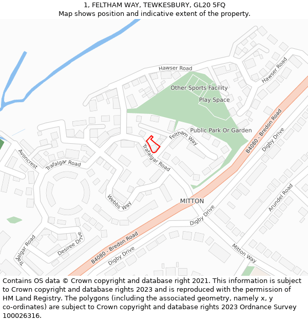 1, FELTHAM WAY, TEWKESBURY, GL20 5FQ: Location map and indicative extent of plot