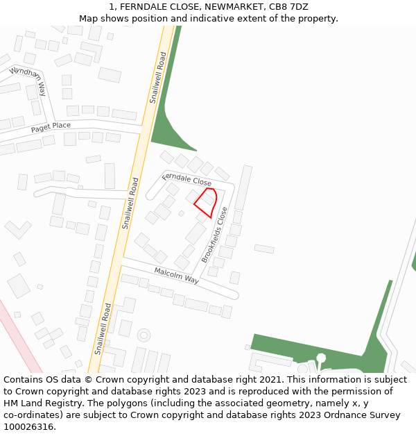 1, FERNDALE CLOSE, NEWMARKET, CB8 7DZ: Location map and indicative extent of plot