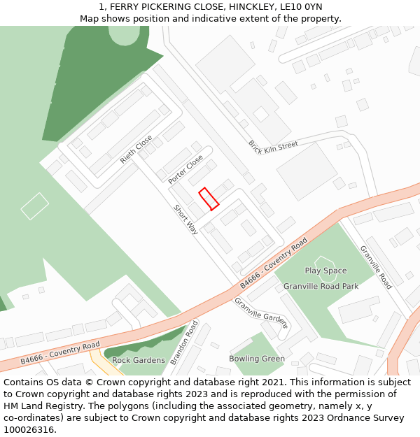 1, FERRY PICKERING CLOSE, HINCKLEY, LE10 0YN: Location map and indicative extent of plot