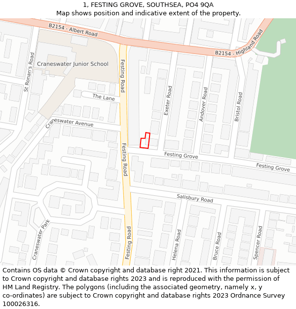 1, FESTING GROVE, SOUTHSEA, PO4 9QA: Location map and indicative extent of plot