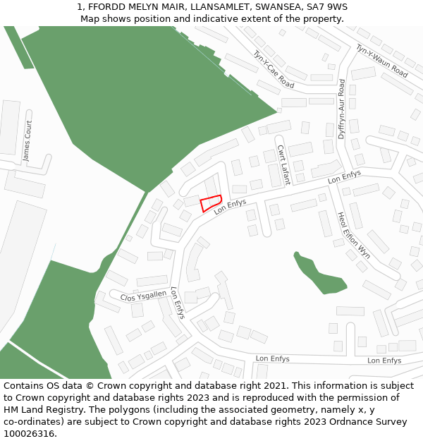 1, FFORDD MELYN MAIR, LLANSAMLET, SWANSEA, SA7 9WS: Location map and indicative extent of plot