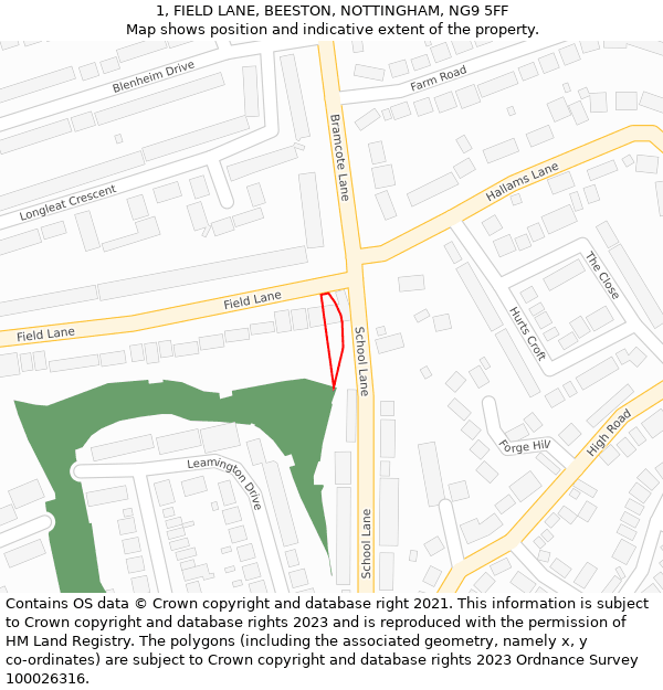 1, FIELD LANE, BEESTON, NOTTINGHAM, NG9 5FF: Location map and indicative extent of plot