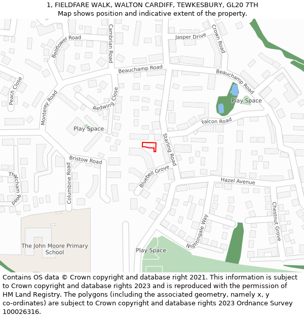 1, FIELDFARE WALK, WALTON CARDIFF, TEWKESBURY, GL20 7TH: Location map and indicative extent of plot