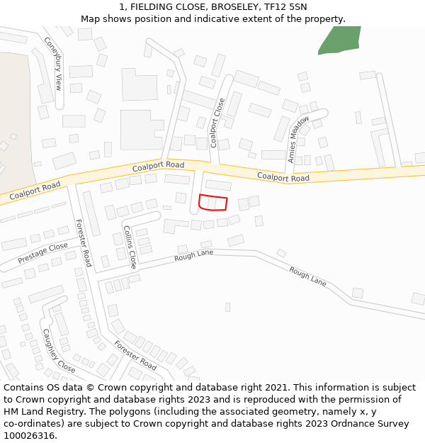 1, FIELDING CLOSE, BROSELEY, TF12 5SN: Location map and indicative extent of plot