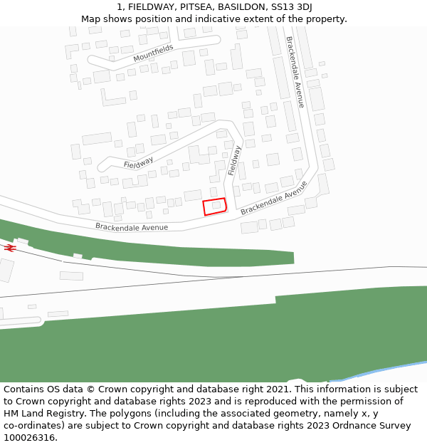 1, FIELDWAY, PITSEA, BASILDON, SS13 3DJ: Location map and indicative extent of plot