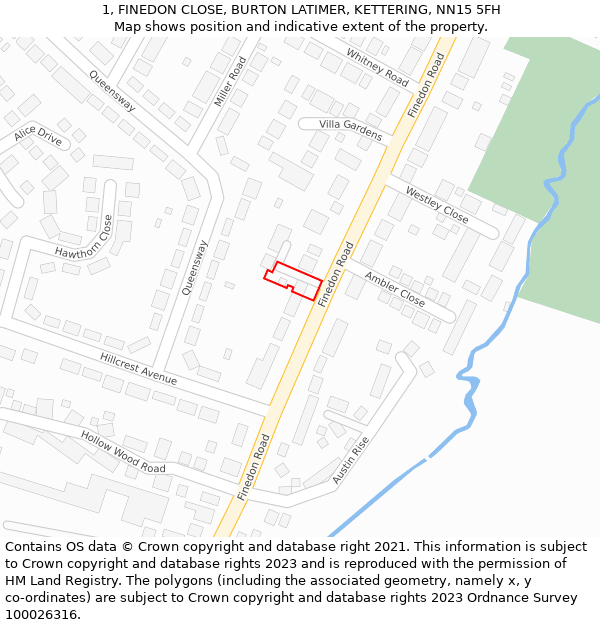 1, FINEDON CLOSE, BURTON LATIMER, KETTERING, NN15 5FH: Location map and indicative extent of plot