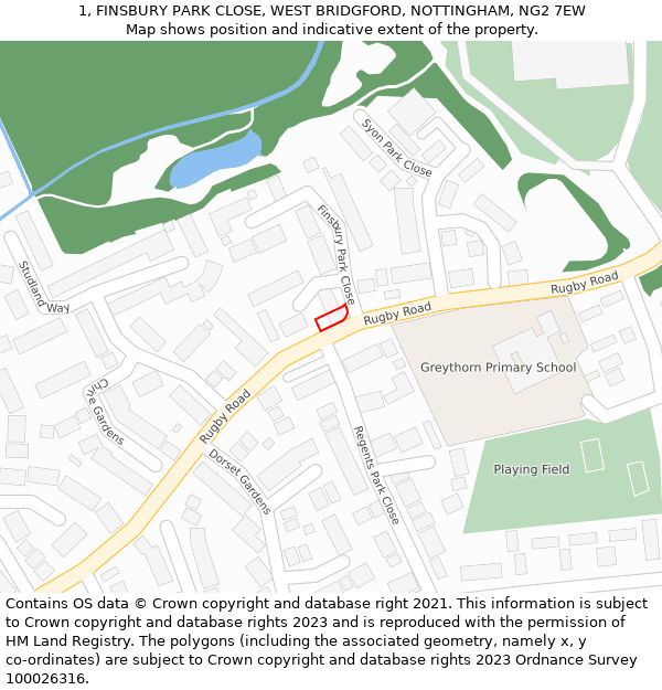 1, FINSBURY PARK CLOSE, WEST BRIDGFORD, NOTTINGHAM, NG2 7EW: Location map and indicative extent of plot